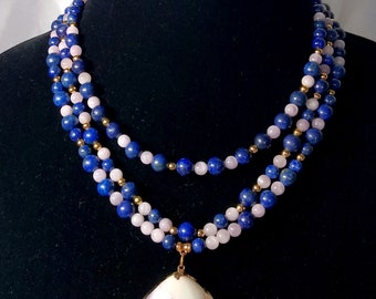 Blue Lapis Lazuli with Lavender Kunzite Three-in-One Necklace
