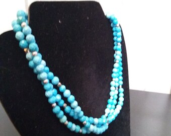 Triple Strand Blue Apatite Beaded Necklace