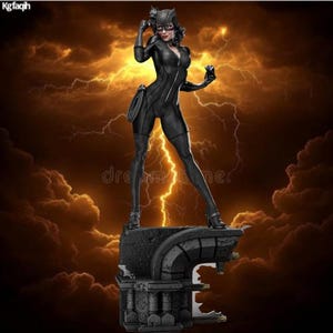 Seductive Cat Thief Fanart STL Statue | 1/6 Scale | Diamond Heist Pose on Ruined Tower Base | 3D STL Print File Model Download