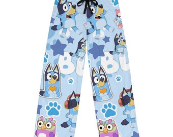 Bluey characters pattern Pajama Pants | Blue paw print allover print