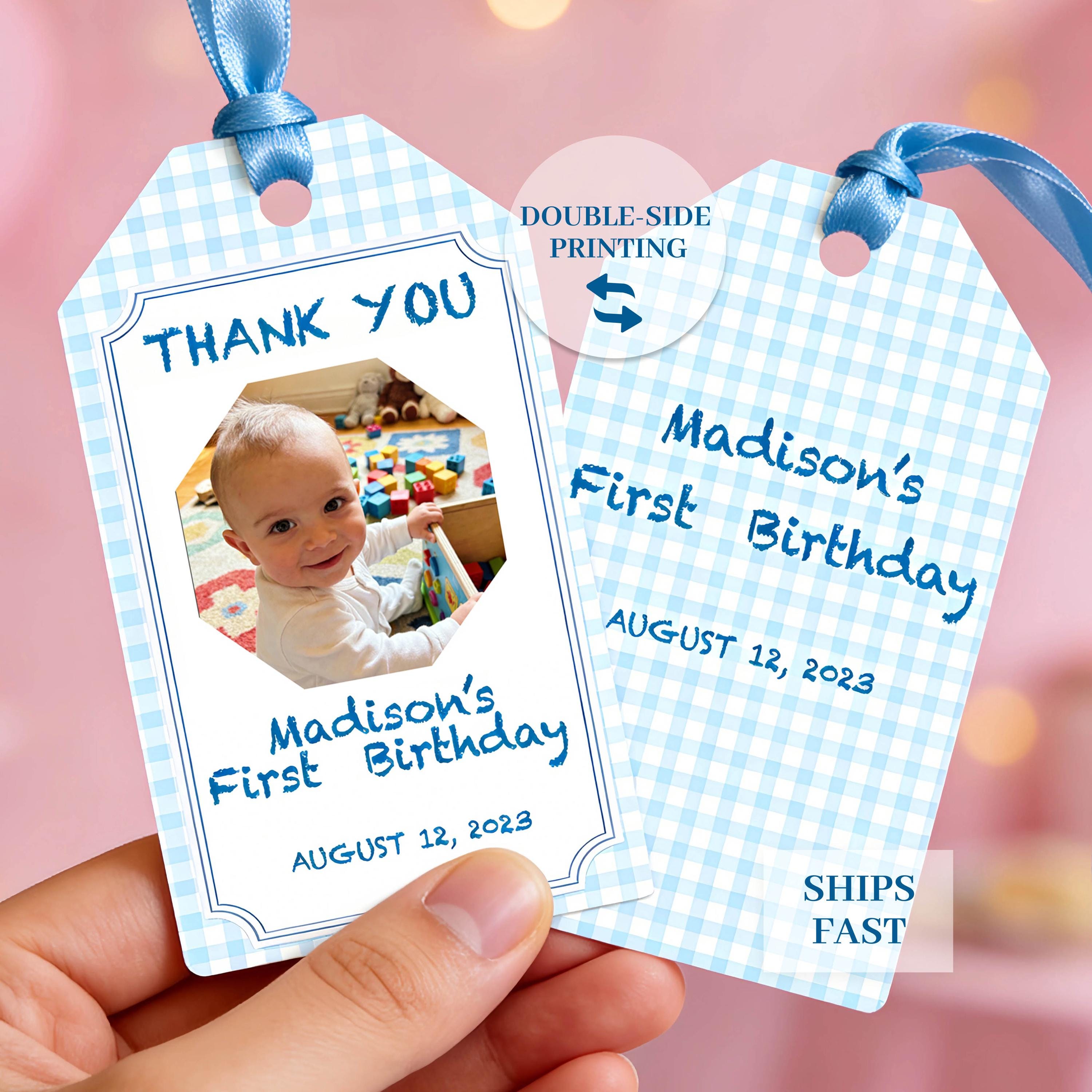 Personalized Photo Favor Tags, First Birthday Thank You Gift Tags ...