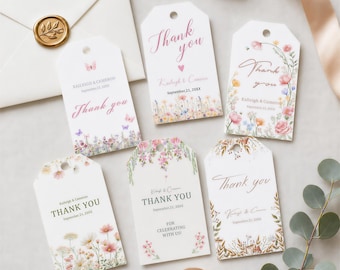 Floral Personalized Tag for Wedding Favors, Custom Thank You Tag with Names, Personalized Bridal Shower Gift Tag