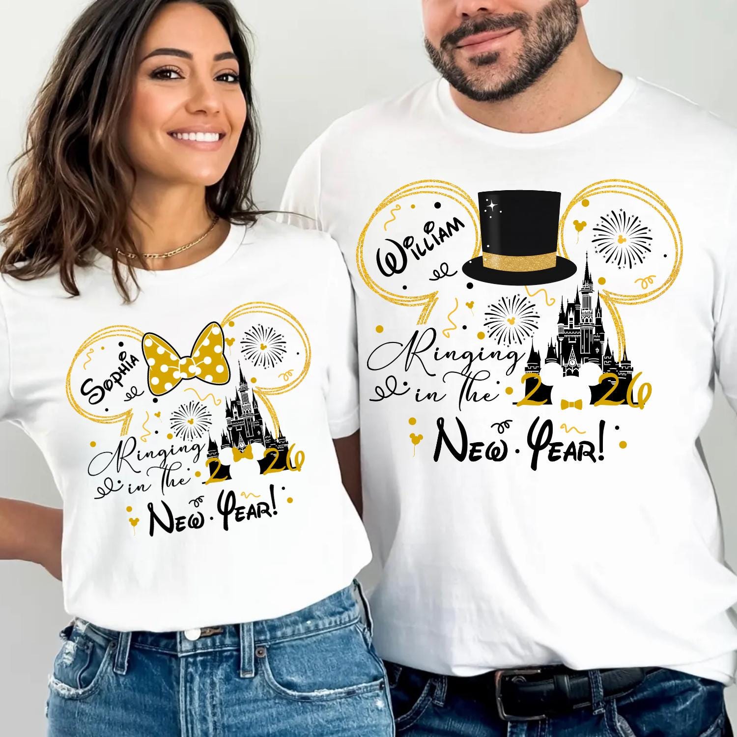 Discover Disney Ringing In The New Year Shirt, Custom 2026 Hello T-Shirt, Mickey & Minni Couple New Year Tee, Family New Year Party Sweatshirt