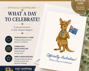Congratulations & Welcome to Australia Physical Card| Kangaroo Flag Australian Citizenship | Officially Australian| New Citizen Gift
