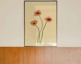 Peach Poppy Print, Minimalist Floral Botanical Poster, Scandinavian Neutral Decor
