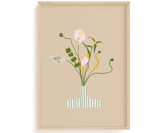 Minimalist Flower Vase Print, Modern Botanical Still Life Art Poster