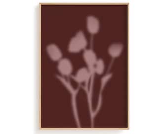 Rosewood Wild Botanical Print, Shadow Floral Poster, Terracotta Organic Decor