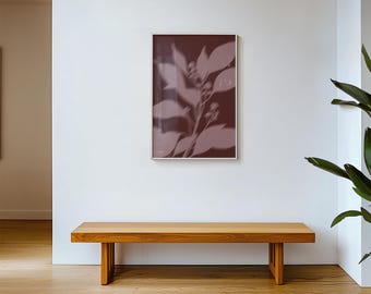 Póster minimalista de naturaleza con estampado botánico en madera de palisandro y terracota.