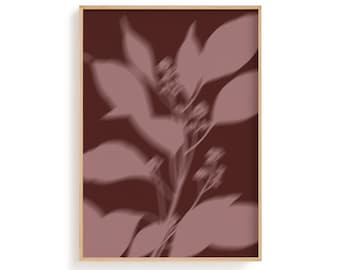 Rosewood Botanical Shadow Print, Terracotta Minimalist Nature Poster