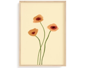 Peach Poppy Print, Minimalist Floral Botanical Poster, Scandinavian Neutral Decor