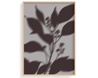 Botanical Branch Wall Art, Neutral Shadow Print, Organic Modern Decor Poster
