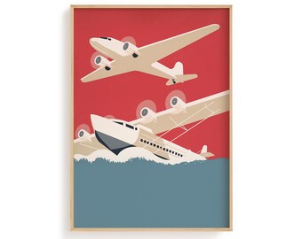 Vintage Aviation Print, Retro Aircraft Poster, Art Deco Travel Decor (Physical Poster)