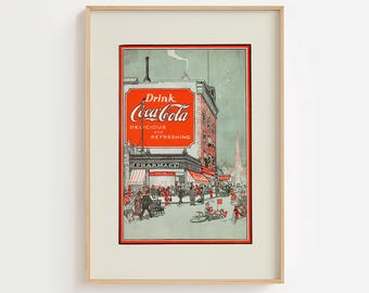 Vintage Coca-Cola Pharmacy Street Scene Print, Retro Americana Wall Art (Digital Download)