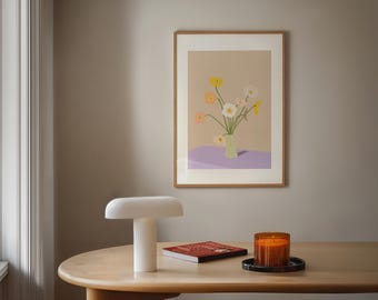 Modern Flower Vase Wall Art, Scandinavian Botanical Poster, Pastel Flower Arrangement, Contemporary Floral Decor