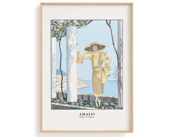 George Barbier Amalfi Print, Art Deco Fashion Poster, Vintage Riviera Wall (Physical Poster)