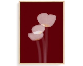 Red Floral Wall Art, Minimalist Botanical Poster, Abstract Bloom Artwork, Scandinavian Decor