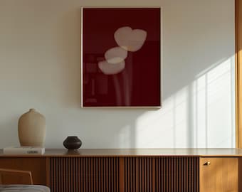 Cuadro floral rojo para pared, póster botánico minimalista, obra de arte abstracta floral, decoración escandinava.