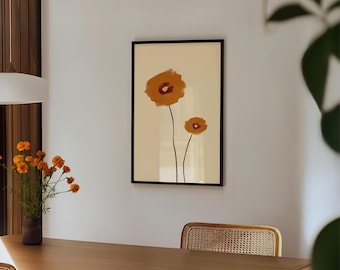 Orange Poppy Print, Minimalist Botanical Wall Art, Scandinavian Flower Poster