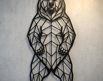 Geometric Grizzly Bear Metal Wall Art | Standing Bear Forest Sign | Modern Cabin Decor Wildlife Sign | Forest Animal Art | Nature Lover Gift