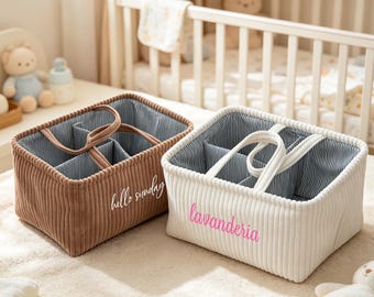 Personalized Diaper Caddy Organizer Baby Storage Basket Large Nursery Organizer Fabric Diaper Bag with Compartments Embroidered Baby Gift