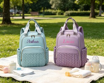Personalized Large Capacity Mommy Backpack Oxford Fabric Diaper Bag with Insulated Bottle Compartment Multifunctional Travel Baby