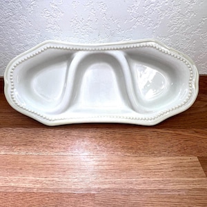 Princess House Pavillion Divided Serving Tray | White Ceramic Relish Dish | 3 Section Appetizer Server | Farmhouse Entertaining