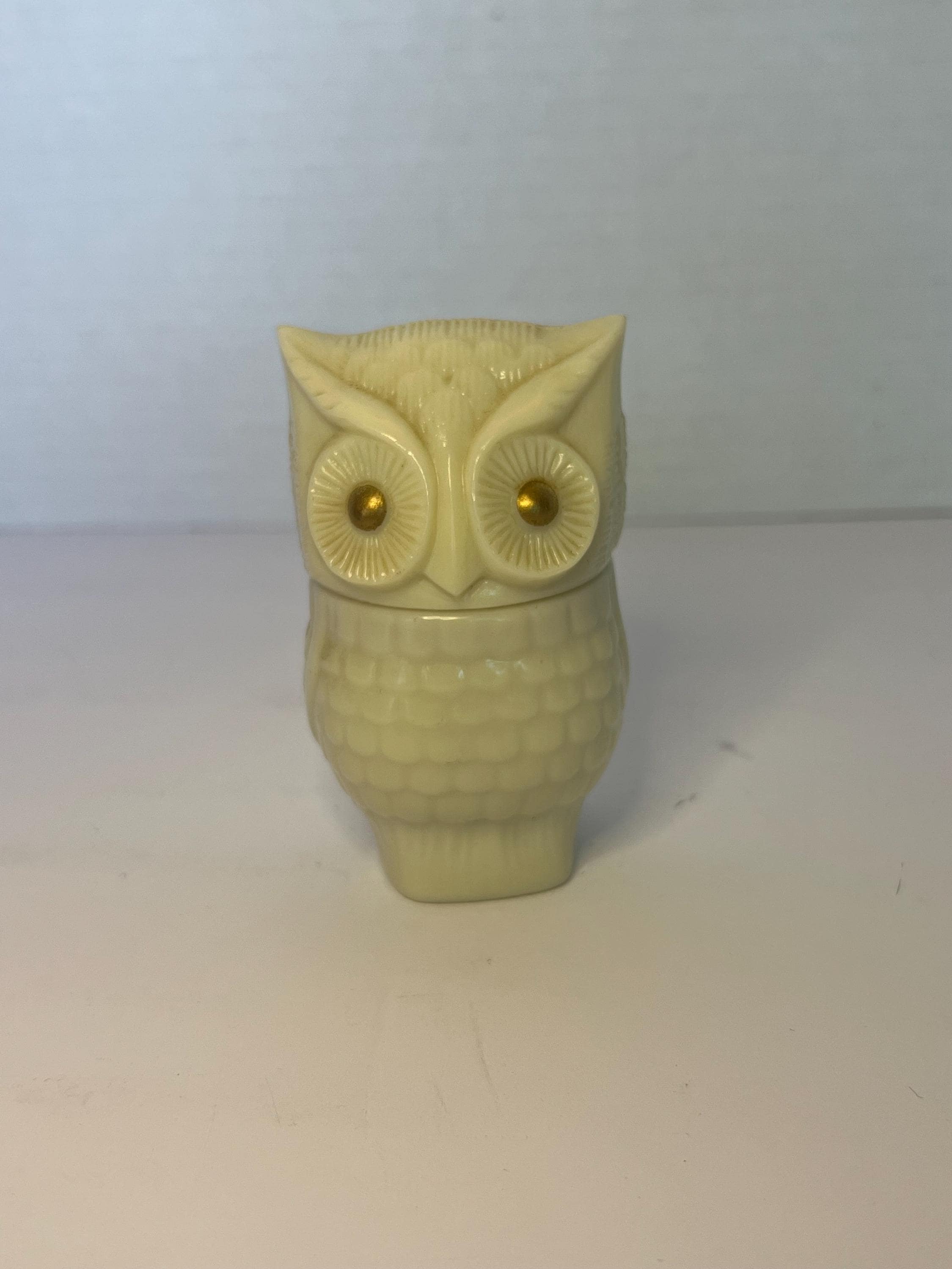 Vintage Avon Owl Jar | Ivory Cream Ceramic Owl Container | Mid Century Cottagecore Decor
