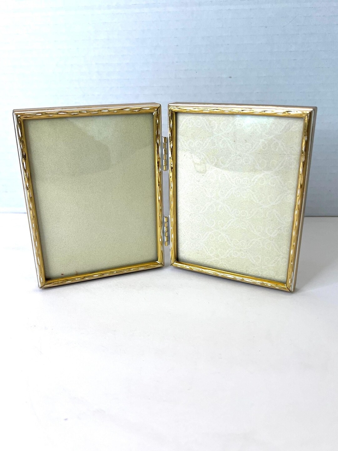 Vintage Double Gold Hinged Picture Frame – Folding Display Frame for ...