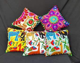 Handmade Embroidery Cushion Cover, Floral Suzani Pillow Cover, Boho Home Decor