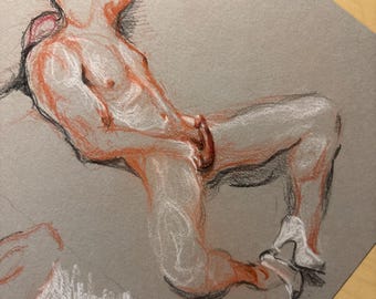 Four Male Nude figures in sanguine pencil