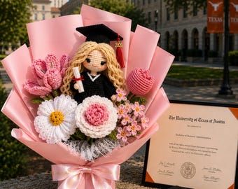 Bestseller-Geschenk mit benutzerdefinierter graduiertenpuppe & Blumen, gehäkelter Abschlussstrauß, Klasse von 2026