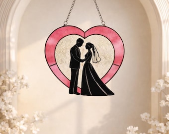 Atrapasueños de corazón de vitral personalizado para boda, regalo de amor para novios, decoración de ventana para aniversario