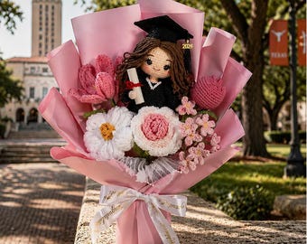 Custom Crochet Graduation Bouquet, Full Doll BEST-SELLER GIFT Graduate Doll & Flowers, Class of 2026
