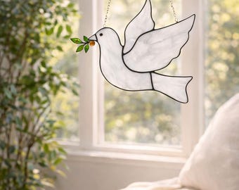 ステンドグラスの鳩のサンキャッチャー、鳥のオーナメント、母の日、彼女へのバレンタインの記念品