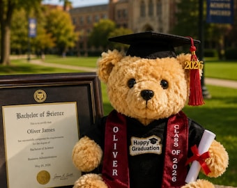 Personalized Graduation Teddy Bear Gift For Her,  Class Of 2026 Plush Toy, Graduation Keepsake