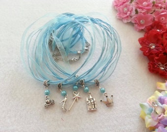 10 Blue Princess Inspired Necklace Party Favors.