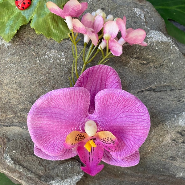 Orchid flower hair pin