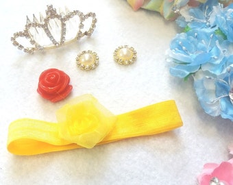 Deluxe Yellow Princess Accessories Set of Hairband,  Brooch, Crown and Earrings.