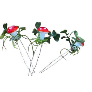 Set of 3 mushrooms hair pin set