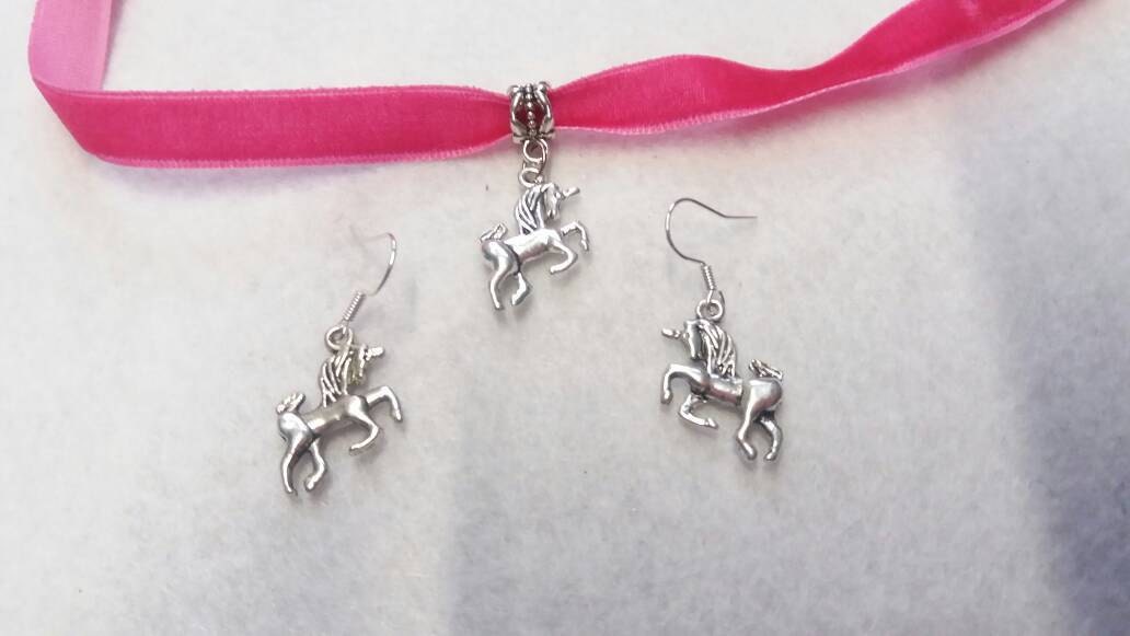 アクセサリー unicorn choker Unicorn Set of Choker Necklace and Earrings - Etsy