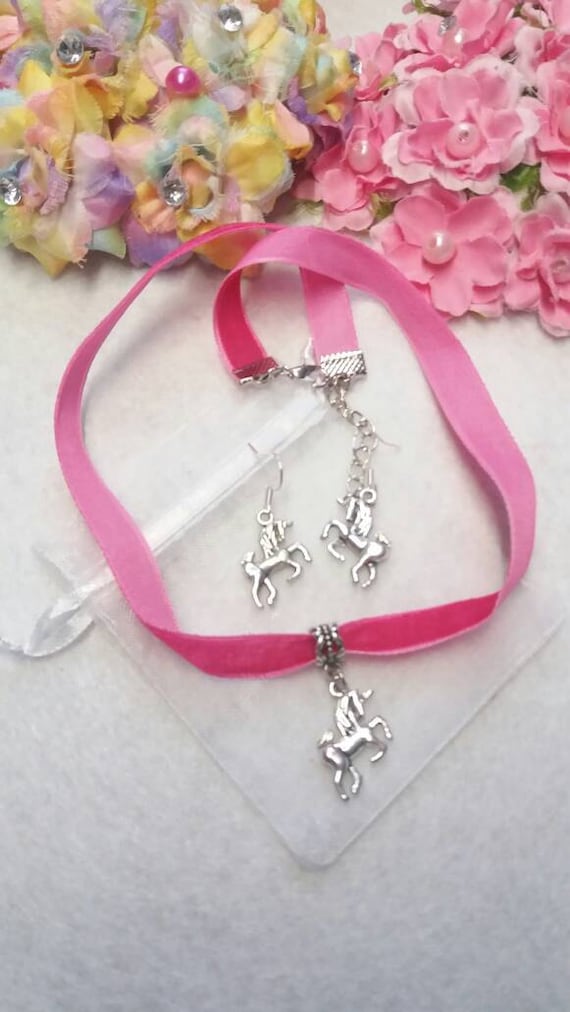 アクセサリー unicorn choker Unicorn Set of Choker Necklace and Earrings - Etsy