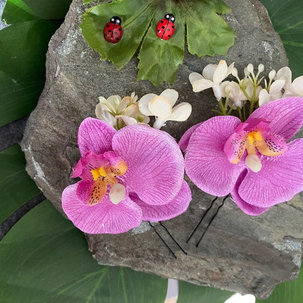 Set of 2 orchid flower hair pin set