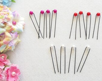 10 Beautiful Pearl Hair Pin. Pink, Red or White