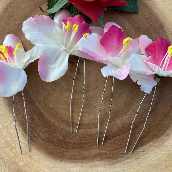 Set of 4 pink orchid flower hair pin set