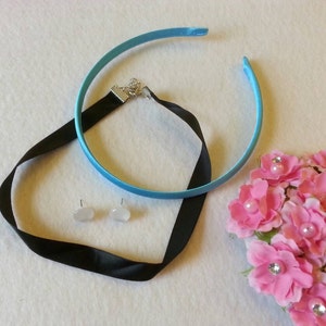 Blue Princess  Accessories Set of Headband, Choker and Earrings. Original Look.
