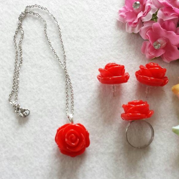 Red Rose Necklace Etsy