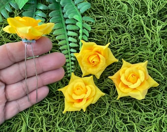 Set of 4 yellow rose flower hair pin set