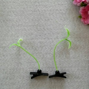 Trendy Pair of Green Grass Sprout Hair Clips.
