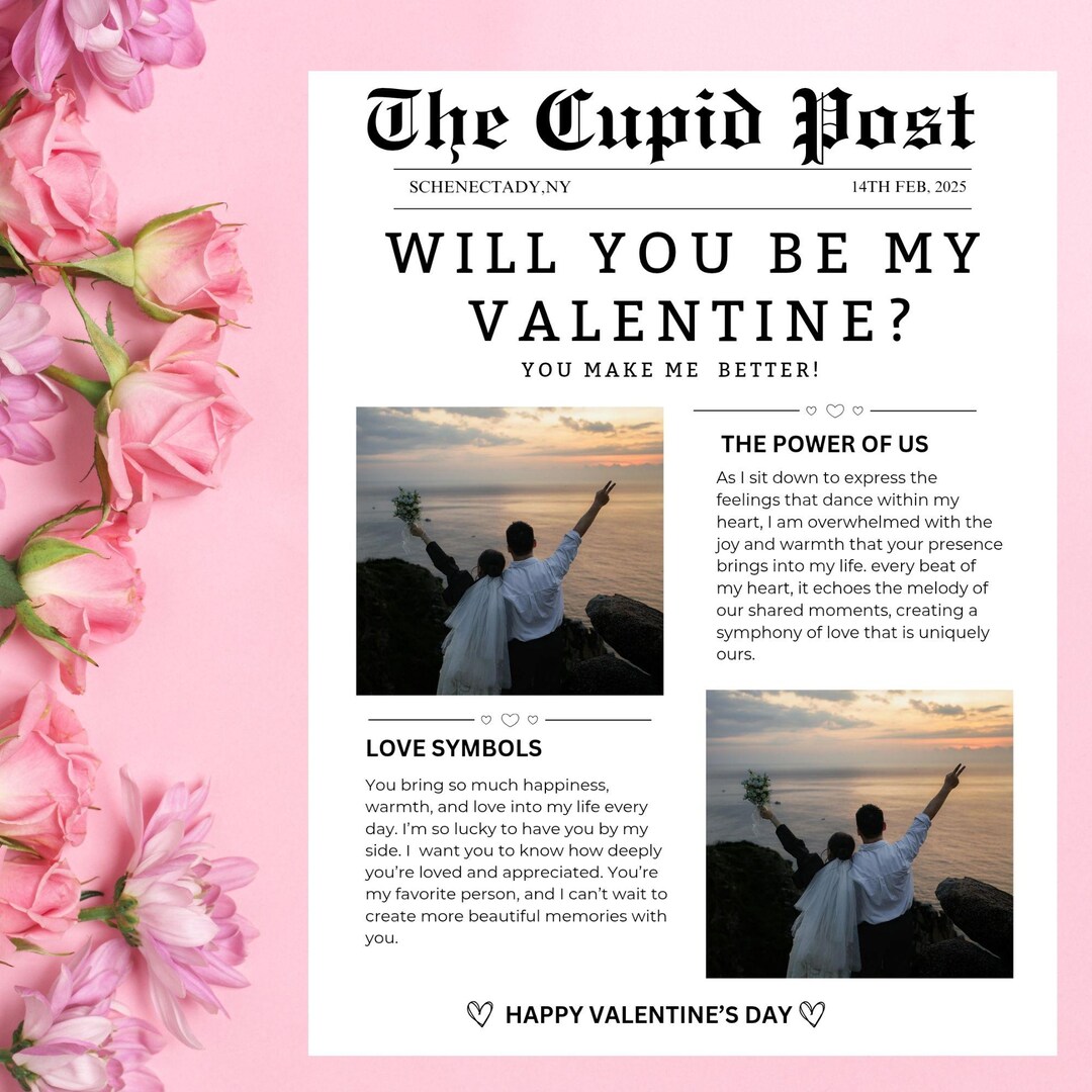 Editable Cupid Valentine Newspaper | Printable Gift, Canva Template ...