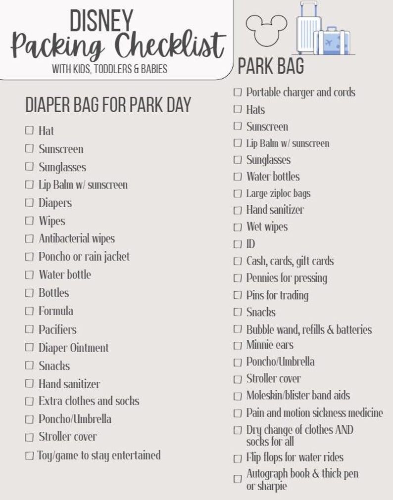 Disney Packing Checklist | Family Disney Documents | Kids Packing List ...